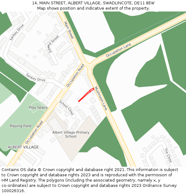 14, MAIN STREET, ALBERT VILLAGE, SWADLINCOTE, DE11 8EW: Location map and indicative extent of plot