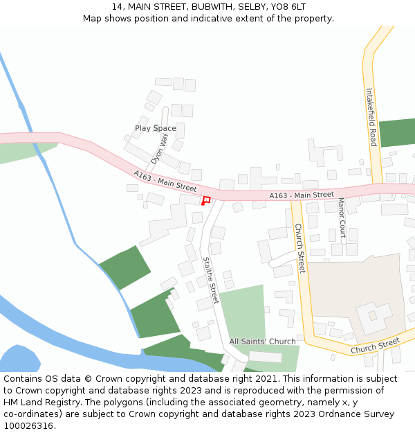 14, MAIN STREET, BUBWITH, SELBY, YO8 6LT: Location map and indicative extent of plot