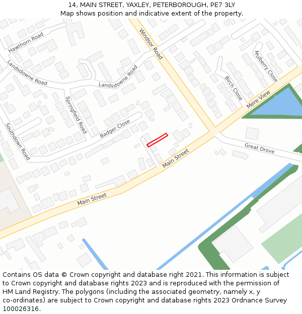 14, MAIN STREET, YAXLEY, PETERBOROUGH, PE7 3LY: Location map and indicative extent of plot