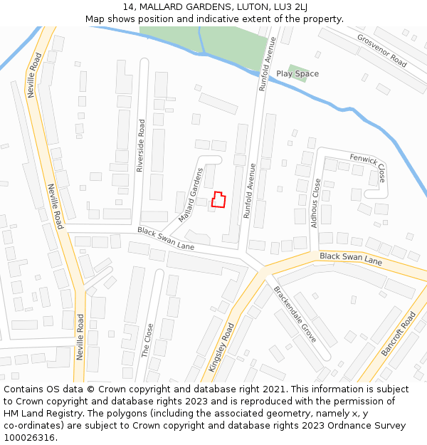 14, MALLARD GARDENS, LUTON, LU3 2LJ: Location map and indicative extent of plot
