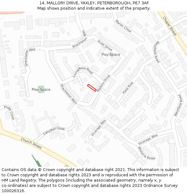 14, MALLORY DRIVE, YAXLEY, PETERBOROUGH, PE7 3AF: Location map and indicative extent of plot