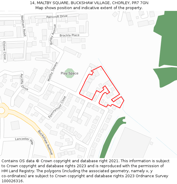 14, MALTBY SQUARE, BUCKSHAW VILLAGE, CHORLEY, PR7 7GN: Location map and indicative extent of plot