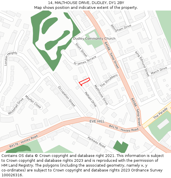 14, MALTHOUSE DRIVE, DUDLEY, DY1 2BY: Location map and indicative extent of plot