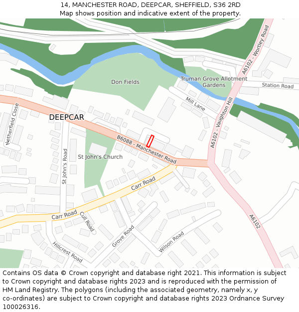 14, MANCHESTER ROAD, DEEPCAR, SHEFFIELD, S36 2RD: Location map and indicative extent of plot