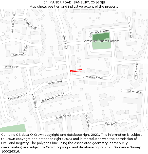 14, MANOR ROAD, BANBURY, OX16 3JB: Location map and indicative extent of plot