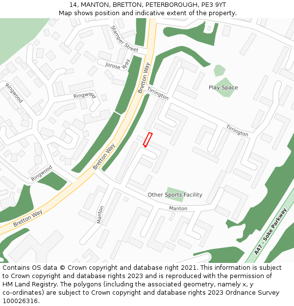 14, MANTON, BRETTON, PETERBOROUGH, PE3 9YT: Location map and indicative extent of plot
