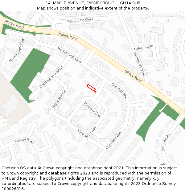 14, MAPLE AVENUE, FARNBOROUGH, GU14 9UR: Location map and indicative extent of plot