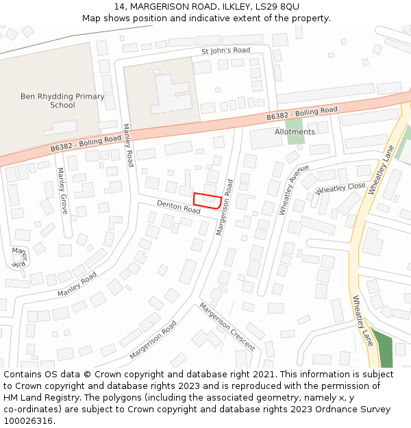 14, MARGERISON ROAD, ILKLEY, LS29 8QU: Location map and indicative extent of plot