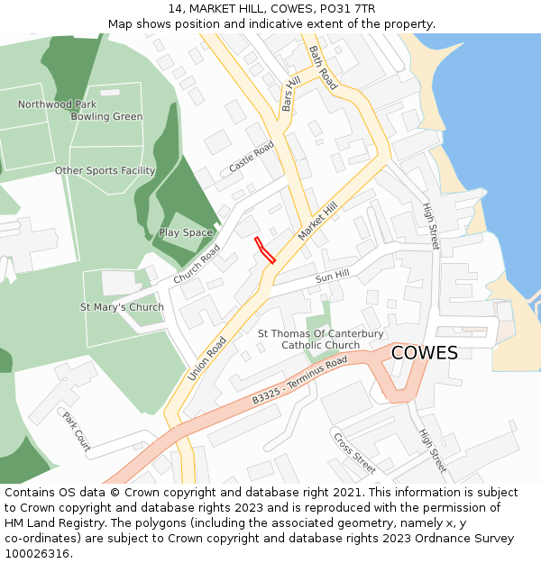 14, MARKET HILL, COWES, PO31 7TR: Location map and indicative extent of plot