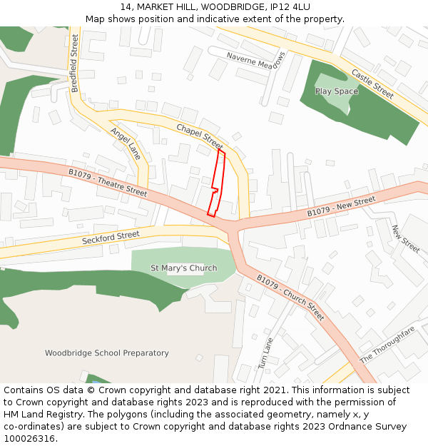 14, MARKET HILL, WOODBRIDGE, IP12 4LU: Location map and indicative extent of plot