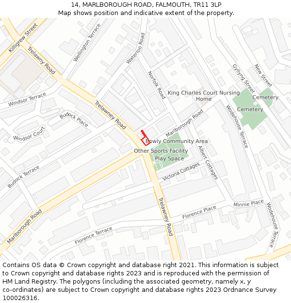 14, MARLBOROUGH ROAD, FALMOUTH, TR11 3LP: Location map and indicative extent of plot