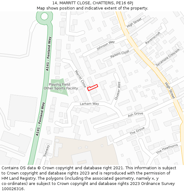 14, MARRITT CLOSE, CHATTERIS, PE16 6PJ: Location map and indicative extent of plot