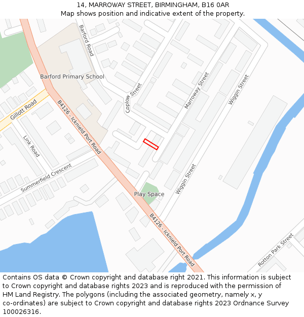 14, MARROWAY STREET, BIRMINGHAM, B16 0AR: Location map and indicative extent of plot
