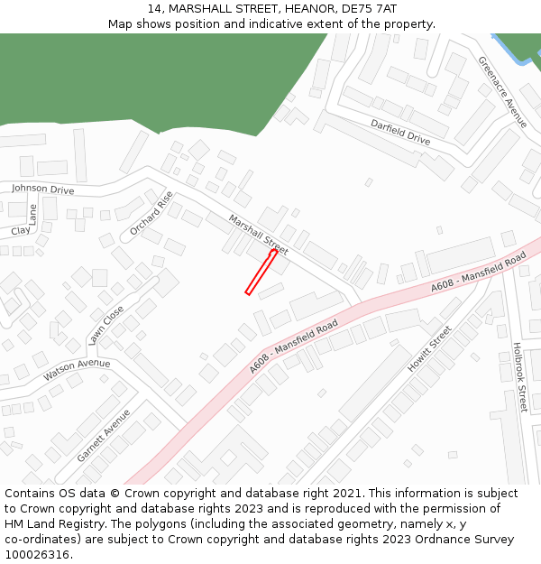 14, MARSHALL STREET, HEANOR, DE75 7AT: Location map and indicative extent of plot