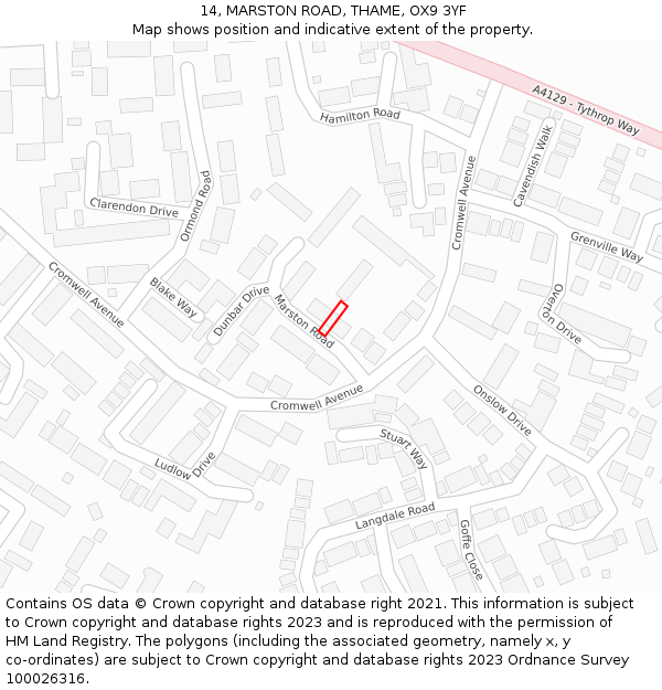 14, MARSTON ROAD, THAME, OX9 3YF: Location map and indicative extent of plot