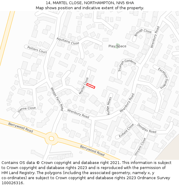 14, MARTEL CLOSE, NORTHAMPTON, NN5 6HA: Location map and indicative extent of plot