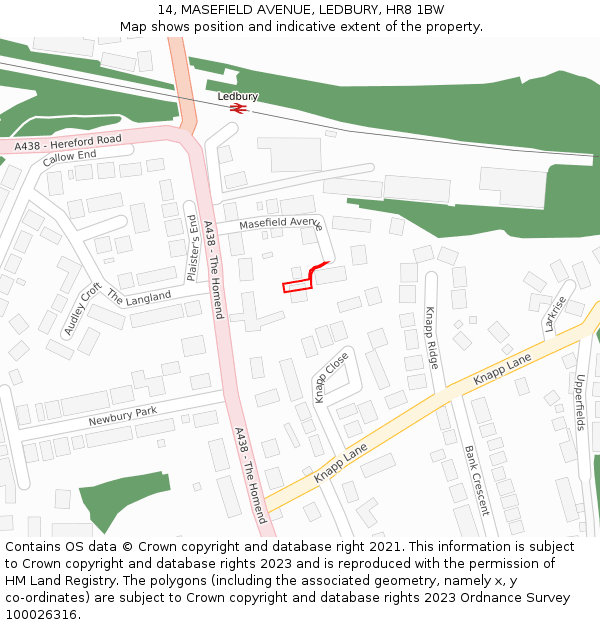 14, MASEFIELD AVENUE, LEDBURY, HR8 1BW: Location map and indicative extent of plot