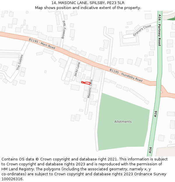 14, MASONIC LANE, SPILSBY, PE23 5LR: Location map and indicative extent of plot