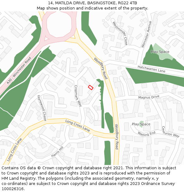 14, MATILDA DRIVE, BASINGSTOKE, RG22 4TB: Location map and indicative extent of plot