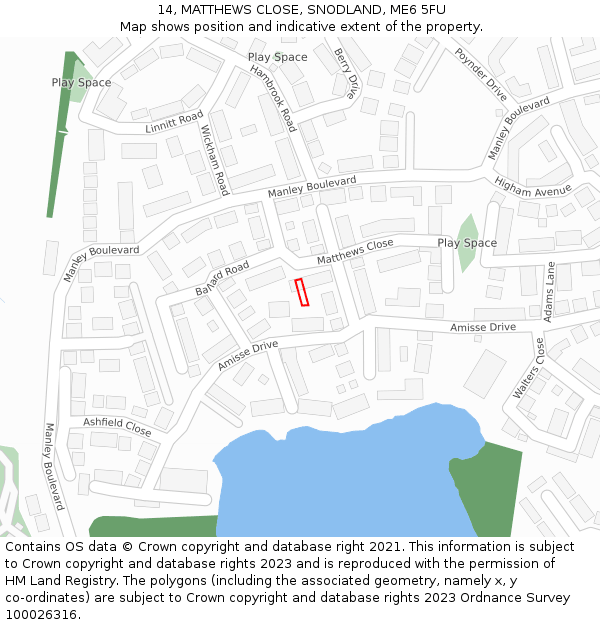 14, MATTHEWS CLOSE, SNODLAND, ME6 5FU: Location map and indicative extent of plot