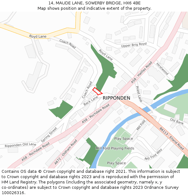 14, MAUDE LANE, SOWERBY BRIDGE, HX6 4BE: Location map and indicative extent of plot