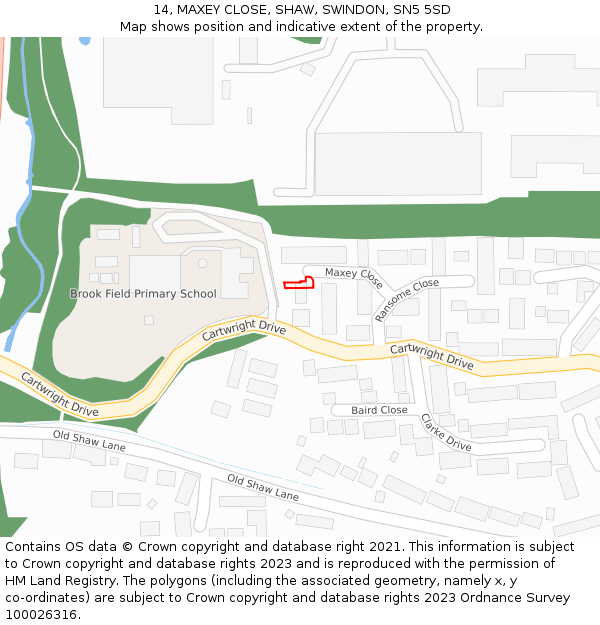 14, MAXEY CLOSE, SHAW, SWINDON, SN5 5SD: Location map and indicative extent of plot