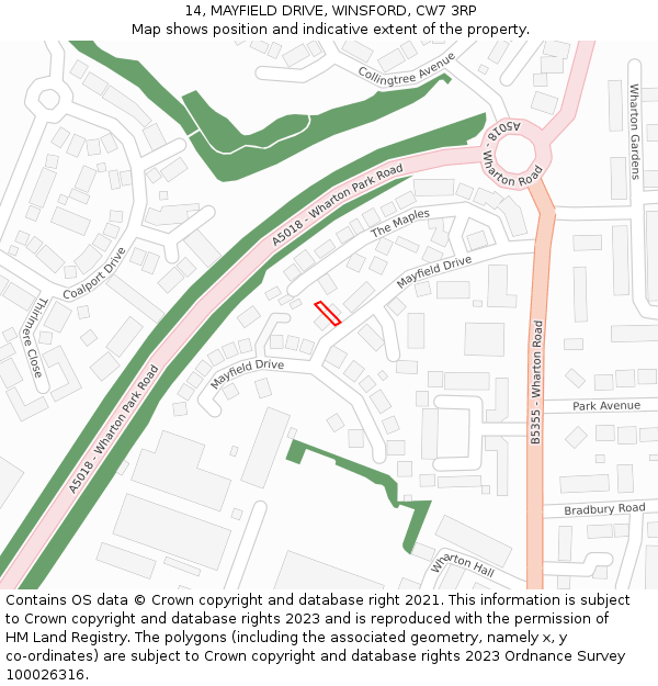 14, MAYFIELD DRIVE, WINSFORD, CW7 3RP: Location map and indicative extent of plot