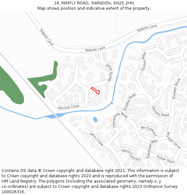 14, MAYFLY ROAD, SWINDON, SN25 2HN: Location map and indicative extent of plot