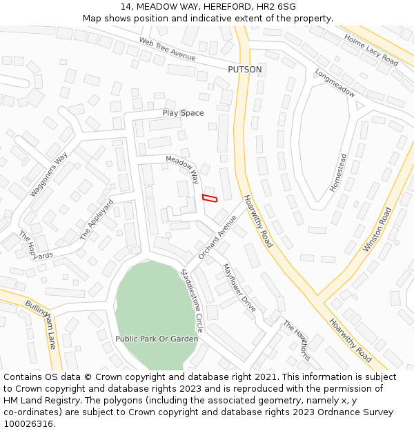 14, MEADOW WAY, HEREFORD, HR2 6SG: Location map and indicative extent of plot