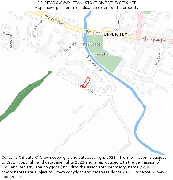 14, MEADOW WAY, TEAN, STOKE-ON-TRENT, ST10 4EF: Location map and indicative extent of plot