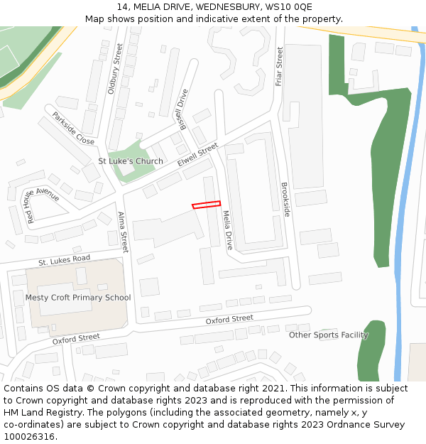 14, MELIA DRIVE, WEDNESBURY, WS10 0QE: Location map and indicative extent of plot