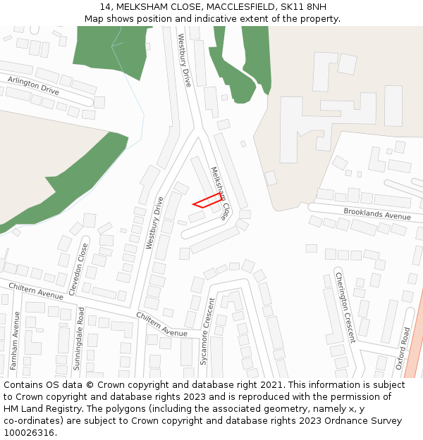 14, MELKSHAM CLOSE, MACCLESFIELD, SK11 8NH: Location map and indicative extent of plot