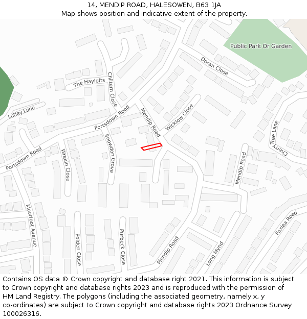 14, MENDIP ROAD, HALESOWEN, B63 1JA: Location map and indicative extent of plot