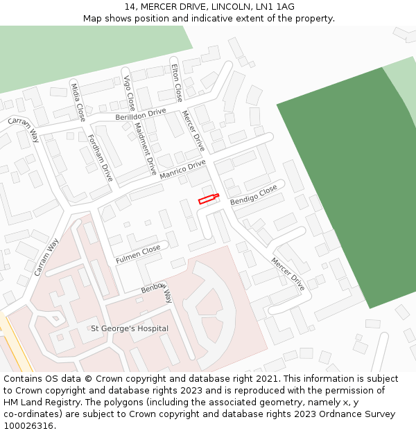 14, MERCER DRIVE, LINCOLN, LN1 1AG: Location map and indicative extent of plot