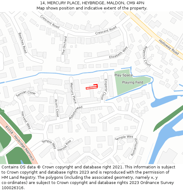 14, MERCURY PLACE, HEYBRIDGE, MALDON, CM9 4PN: Location map and indicative extent of plot