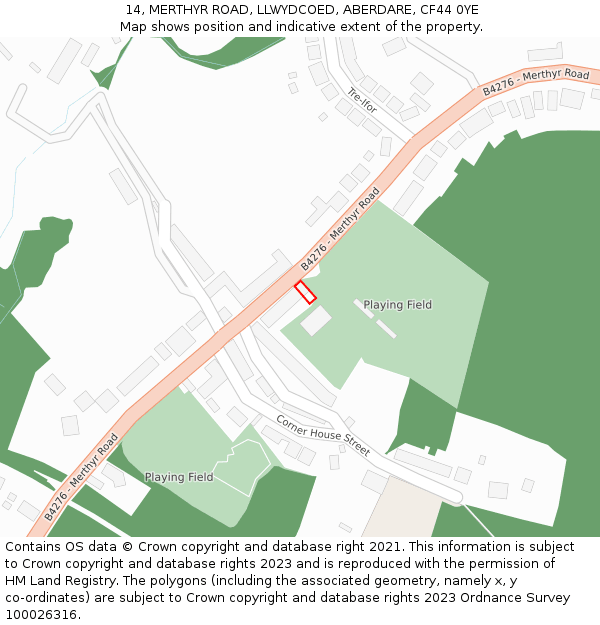 14, MERTHYR ROAD, LLWYDCOED, ABERDARE, CF44 0YE: Location map and indicative extent of plot