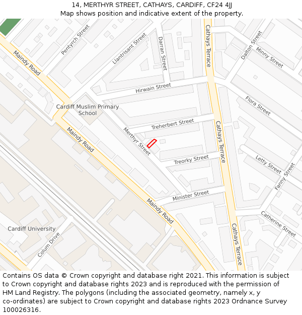 14, MERTHYR STREET, CATHAYS, CARDIFF, CF24 4JJ: Location map and indicative extent of plot