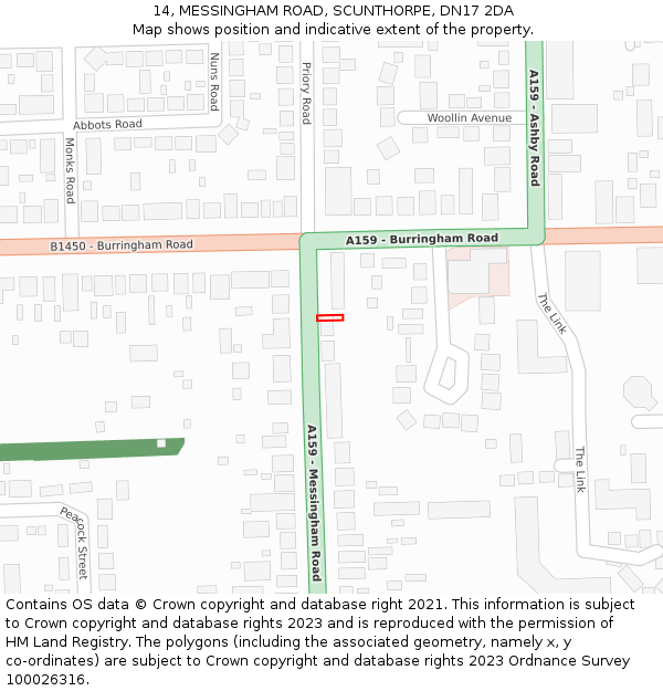 14, MESSINGHAM ROAD, SCUNTHORPE, DN17 2DA: Location map and indicative extent of plot