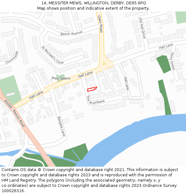 14, MESSITER MEWS, WILLINGTON, DERBY, DE65 6PG: Location map and indicative extent of plot