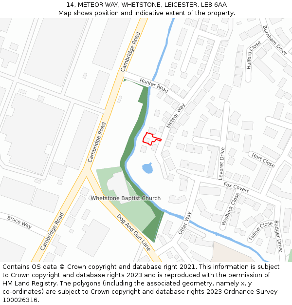 14, METEOR WAY, WHETSTONE, LEICESTER, LE8 6AA: Location map and indicative extent of plot