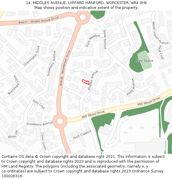 14, MIDDLES AVENUE, LYPPARD HANFORD, WORCESTER, WR4 0HE: Location map and indicative extent of plot