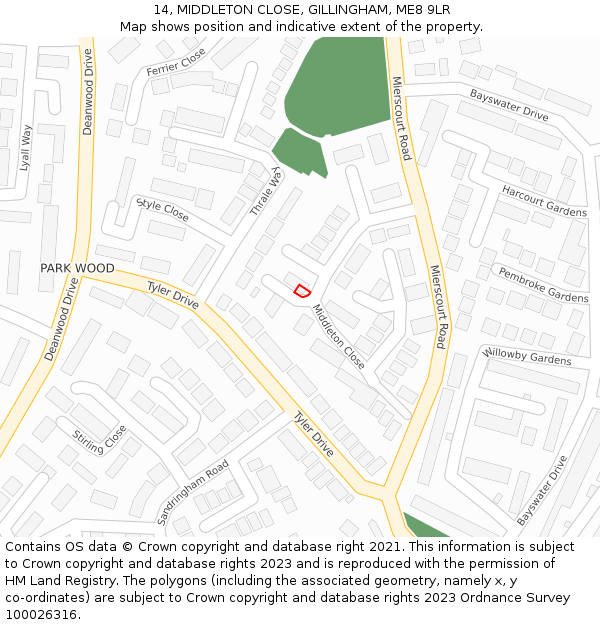 14, MIDDLETON CLOSE, GILLINGHAM, ME8 9LR: Location map and indicative extent of plot