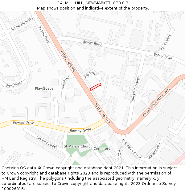 14, MILL HILL, NEWMARKET, CB8 0JB: Location map and indicative extent of plot
