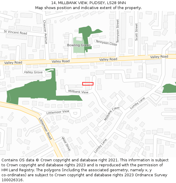 14, MILLBANK VIEW, PUDSEY, LS28 9NN: Location map and indicative extent of plot