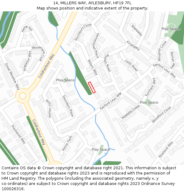 14, MILLERS WAY, AYLESBURY, HP19 7FL: Location map and indicative extent of plot