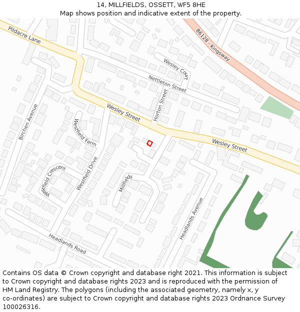 14, MILLFIELDS, OSSETT, WF5 8HE: Location map and indicative extent of plot