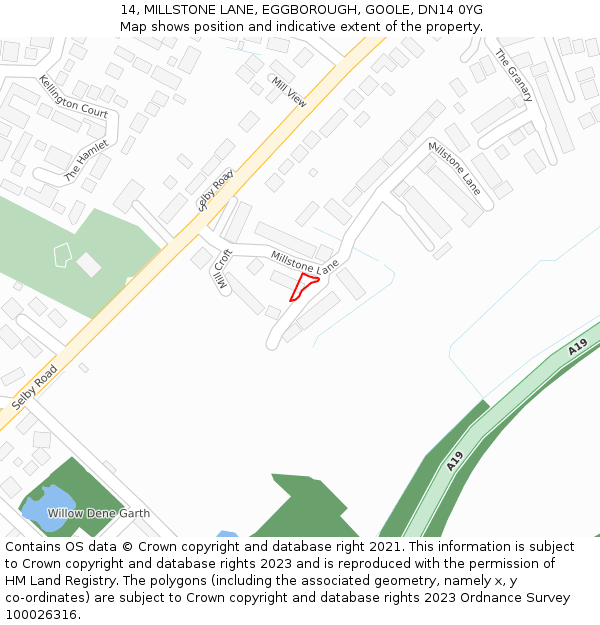 14, MILLSTONE LANE, EGGBOROUGH, GOOLE, DN14 0YG: Location map and indicative extent of plot