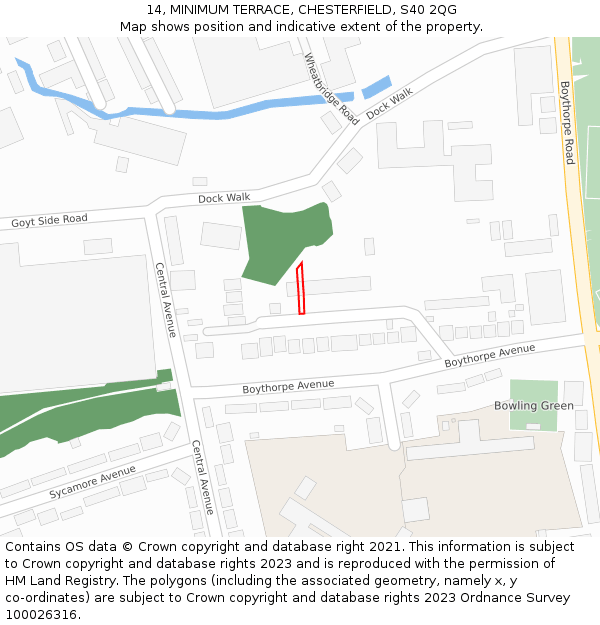 14, MINIMUM TERRACE, CHESTERFIELD, S40 2QG: Location map and indicative extent of plot
