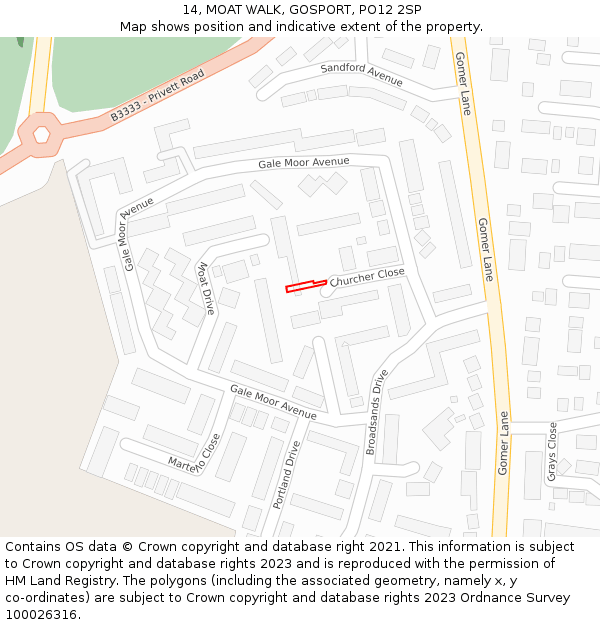 14, MOAT WALK, GOSPORT, PO12 2SP: Location map and indicative extent of plot