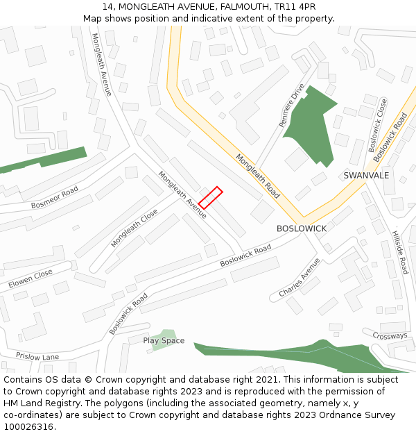 14, MONGLEATH AVENUE, FALMOUTH, TR11 4PR: Location map and indicative extent of plot
